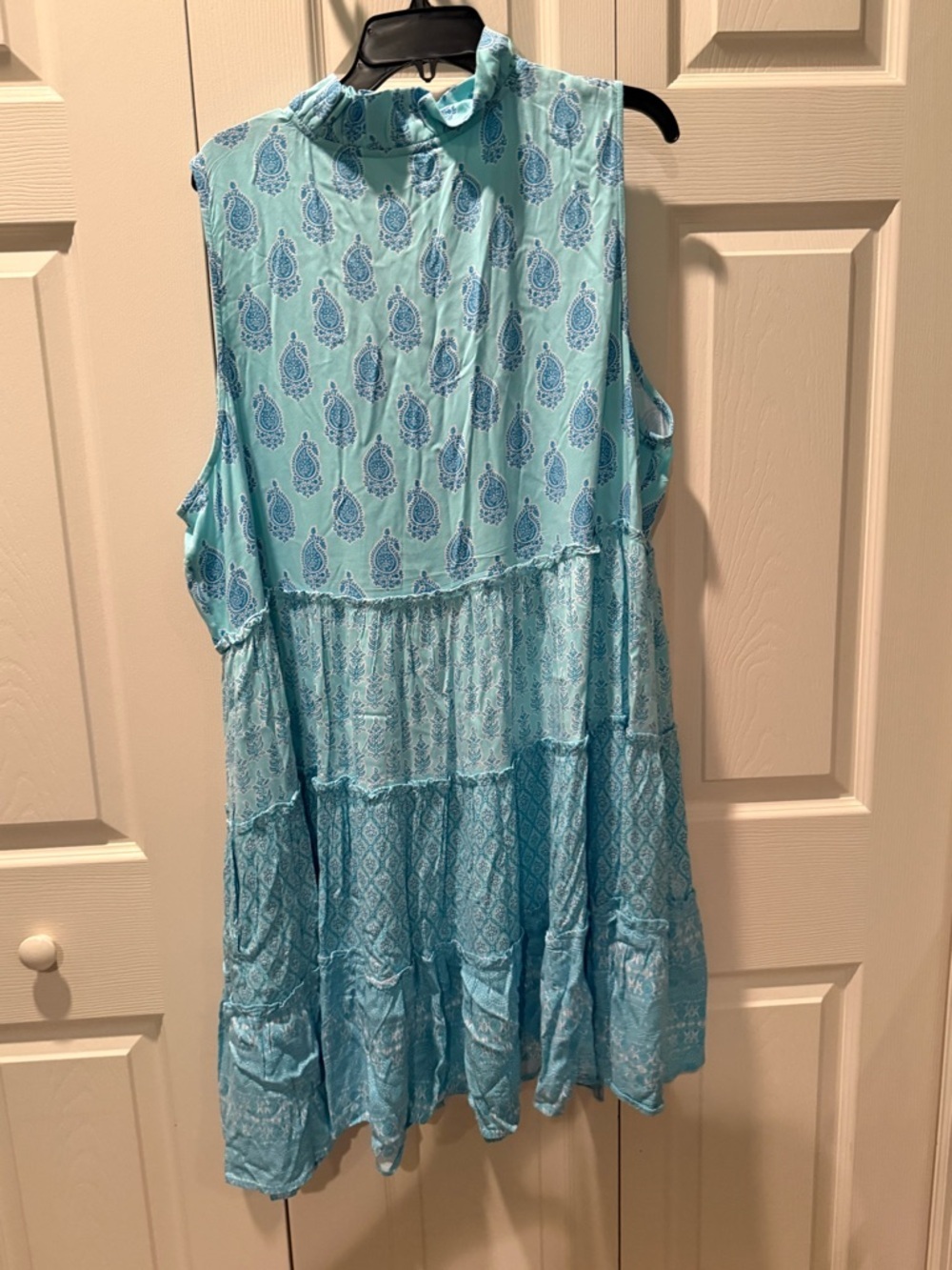 % crown & ivy 3X Aqua Blue Printed Sleeveless Ruffle Tiered Dress - Picture 6 of 6
